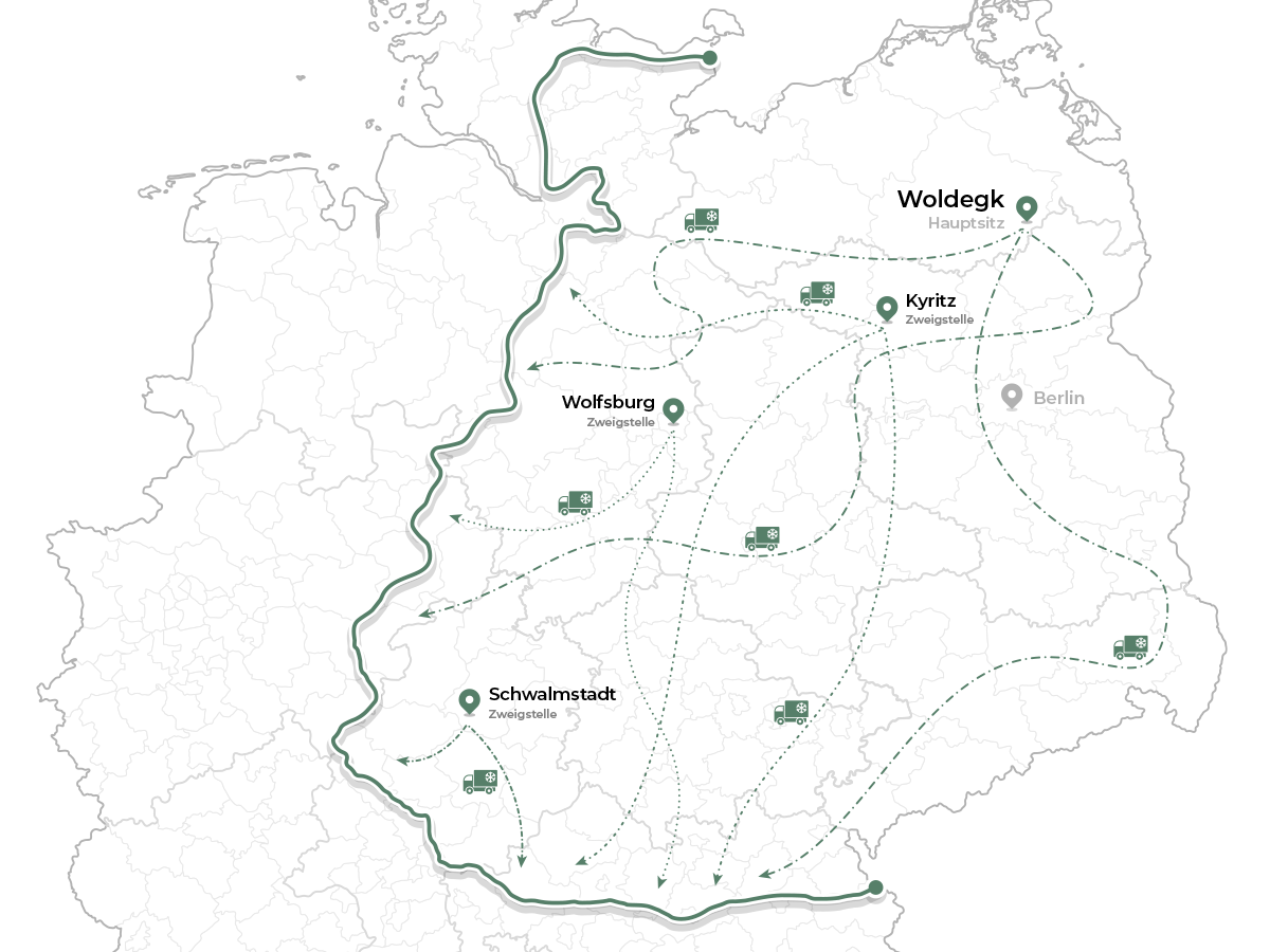 Wildaufkauf-Gebiet der Lenz Wild GmbH in Mecklenburg-Vorpommern, Brandenburg, Berlin, Sachsen-Anhalt, Sachsen, Thüringen, Niedersachsen, Schleswig-Holstein, Hessen