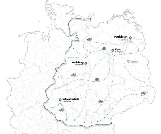 Wildaufkauf-Gebiet der Lenz Wild GmbH in Mecklenburg-Vorpommern, Brandenburg, Berlin, Sachsen-Anhalt, Sachsen, Thüringen, Niedersachsen, Schleswig-Holstein, Hessen