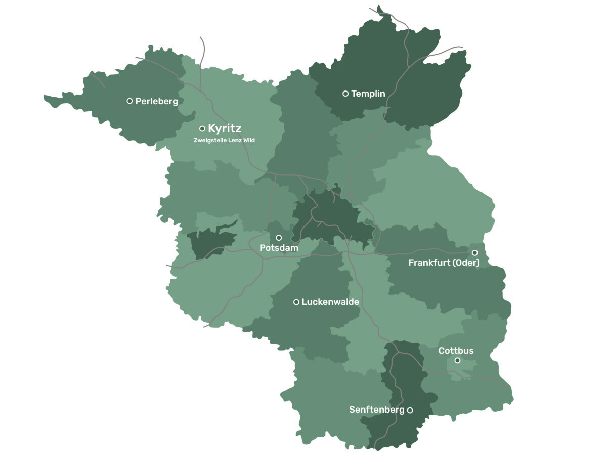 Karte von Brandenburg mit dem Wildaufkauf-Gebiet von LENZ WILD